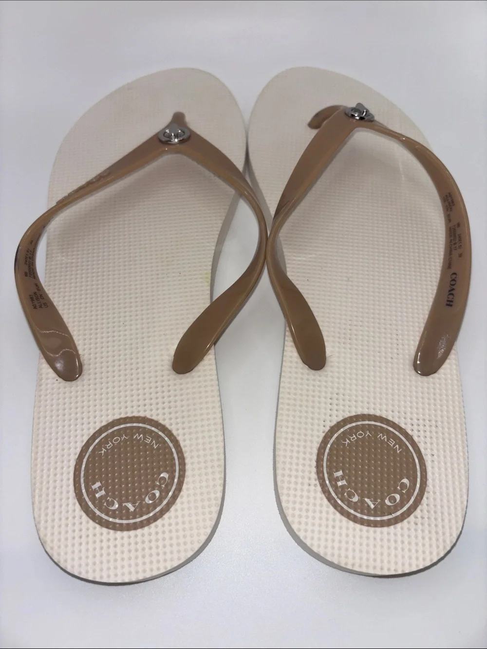 Coach Thong Sandals with Silver Logo Accent